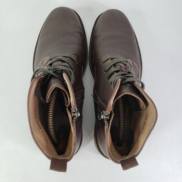 John Varvatos Boots Men\'s Size 9.5 Brown Leather Brooklyn Lug Lace Up Side Zip
